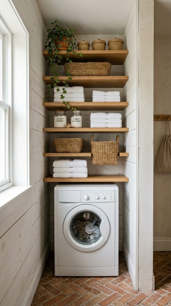 1 a narrow laundry alcove shot straight on with a 35