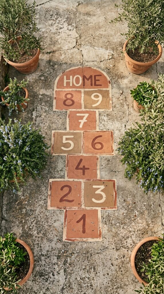 1 close up overhead shot of a hopscotch painted in w