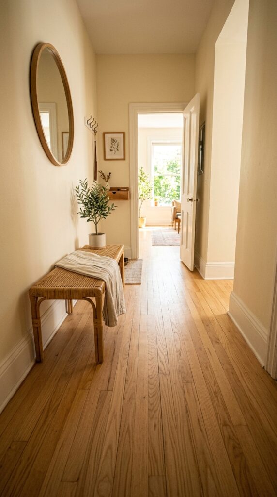 1 image prompt a narrow hallway entryway with light 