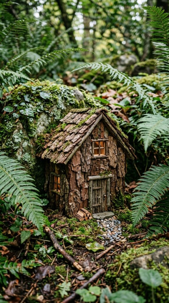 2 a close up editorial shot of a tiny fairy cottage 