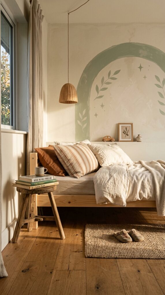 2 a medium wide shot of a kids bedroom wall featurin