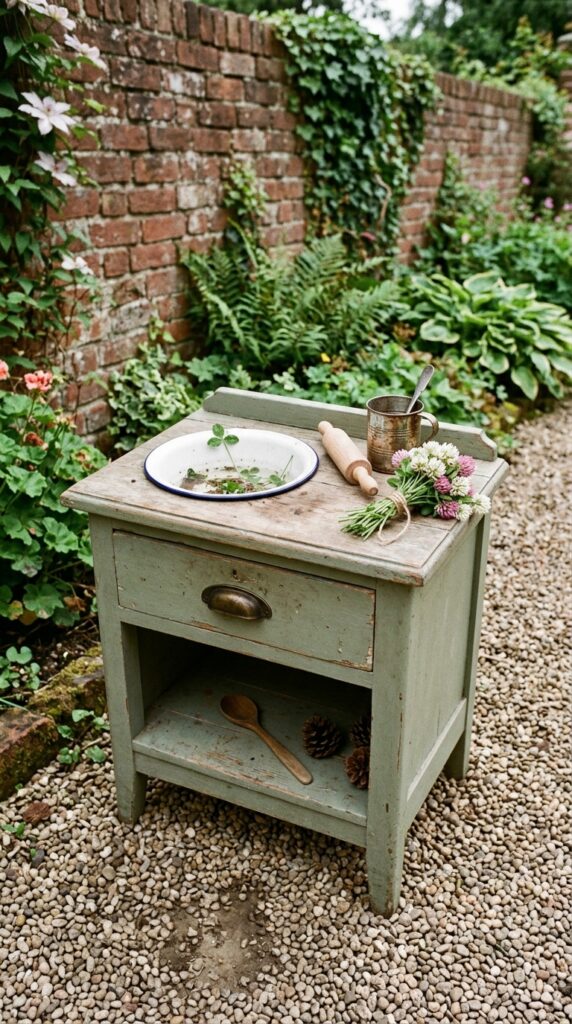 2 a small vintage wooden nightstand repurposed as a 