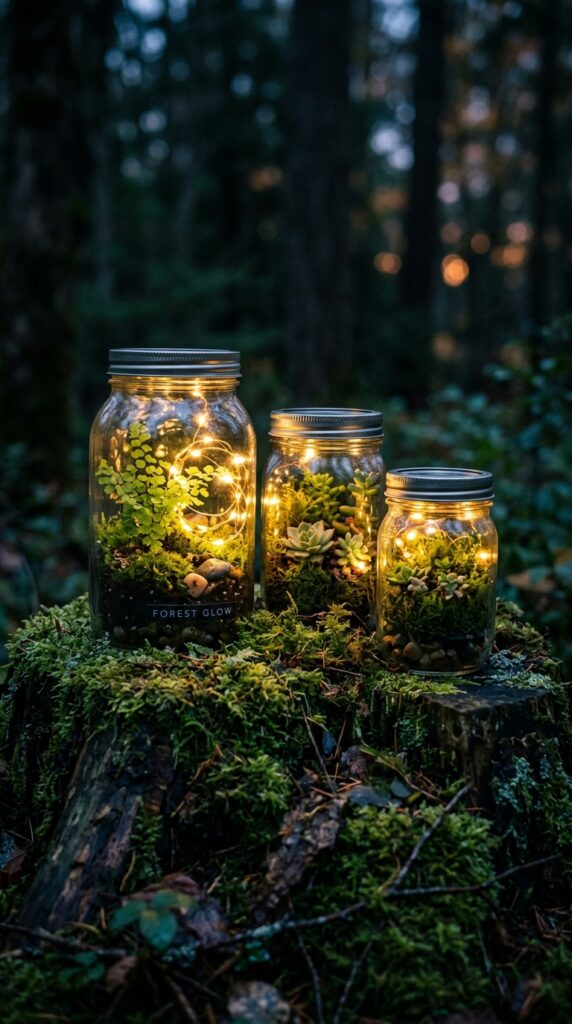 2 an evening close up of three mason jars of varying