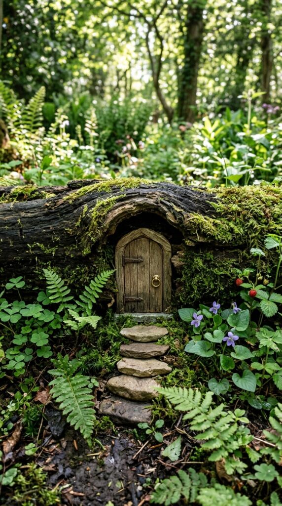 2 image prompt a mossy fallen log in a garden bed ho