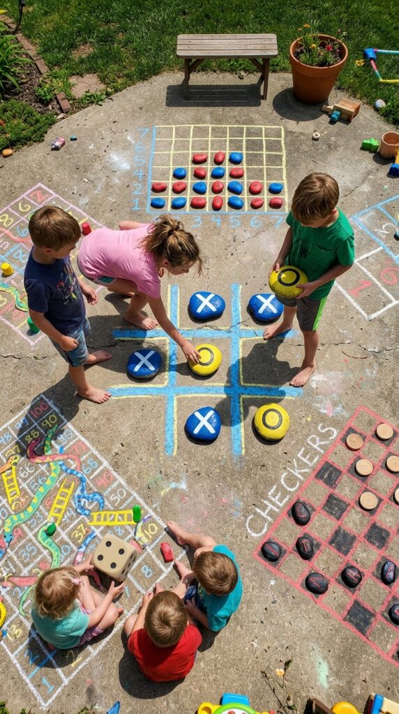 3 a birds eye view of an oversized chalk tic tac toe