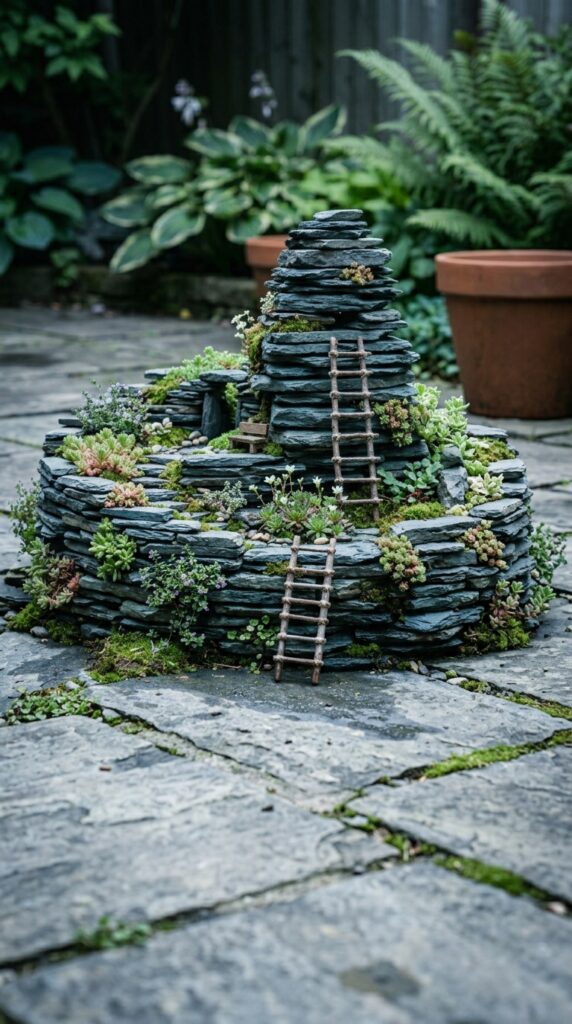 3 a close up ground level shot of a fairy garden bui