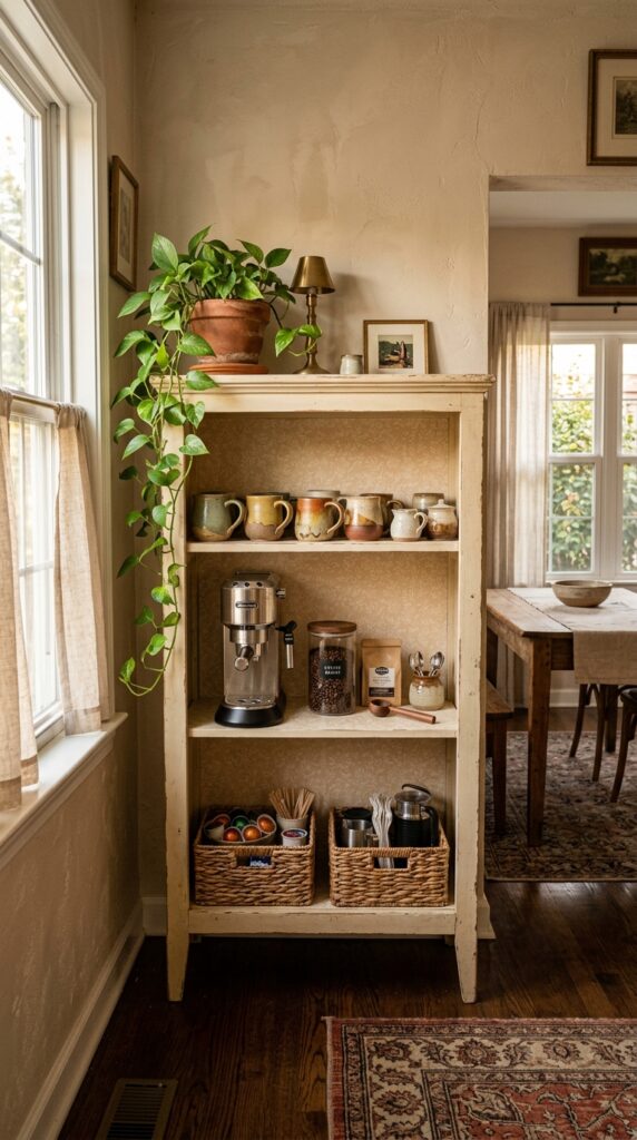 3 a freestanding vintage style open cabinet with thr