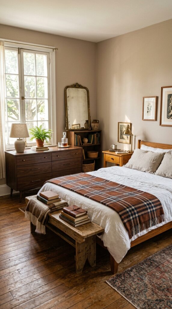 3 a wide angle bedroom shot featuring a mix of vinta