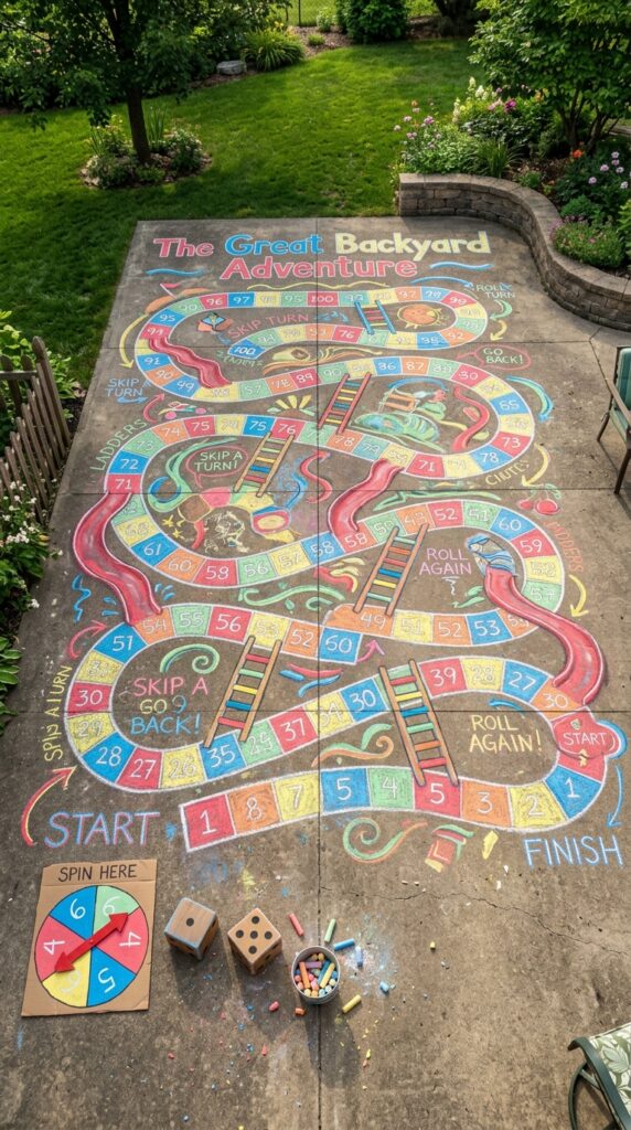 3 an aerial style shot of a giant chalk drawn board 