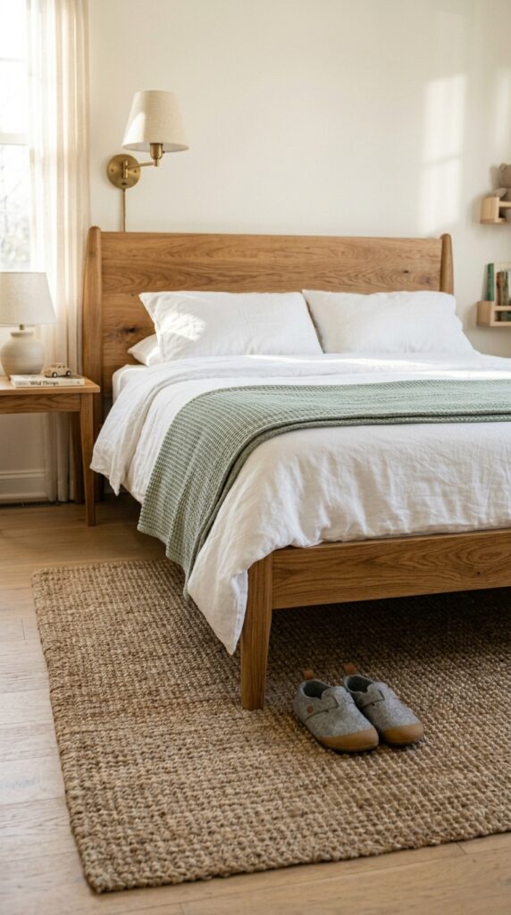 3 an eye level photograph of a solid oak platform be