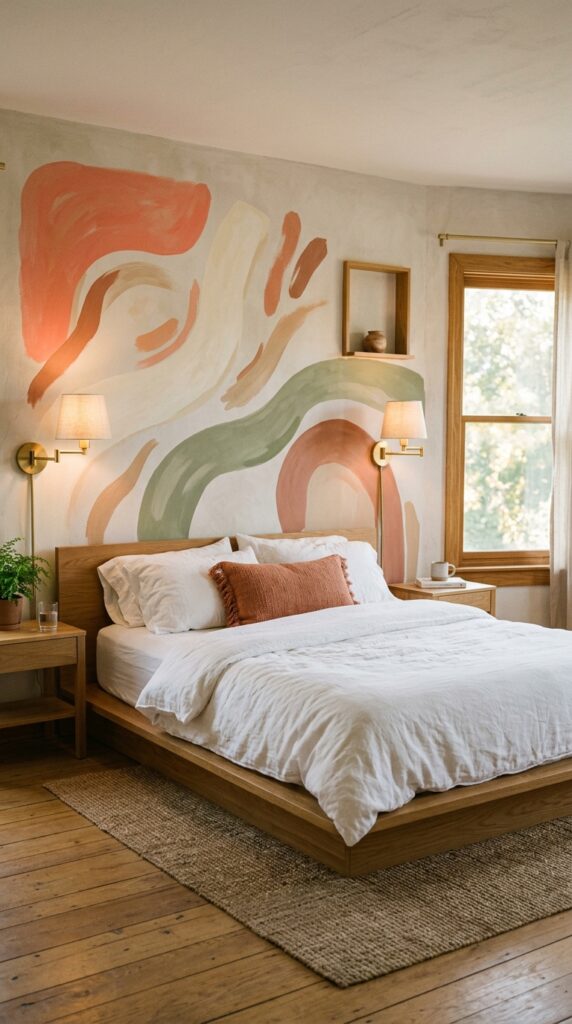 3 image prompt eye level shot of a bedroom with a ha