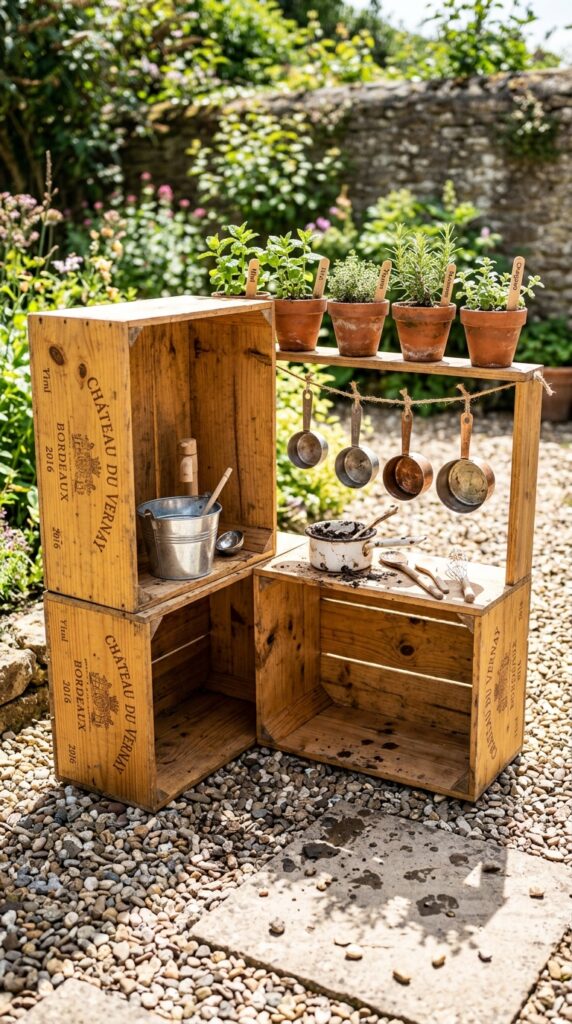 3 image prompt three wooden wine crates stacked in a
