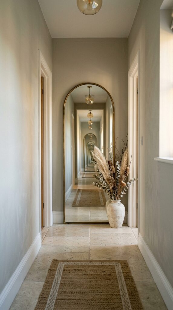 3 image prompt a tall arched mirror in a thin aged b