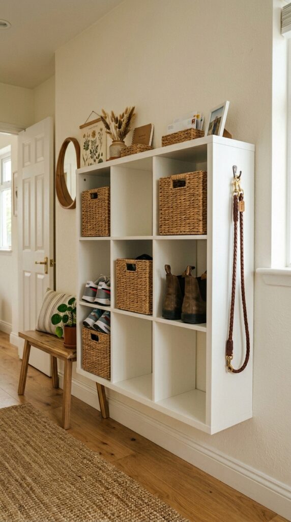 3 image prompt a wall mounted open cubby shelving un