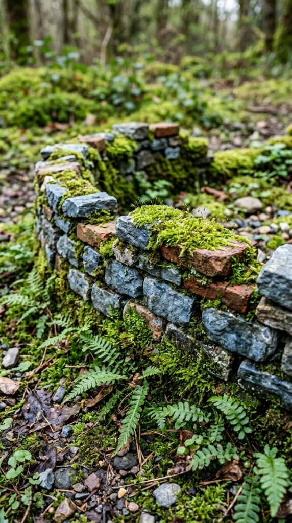 4 a ground level close up of a miniature ruined ston