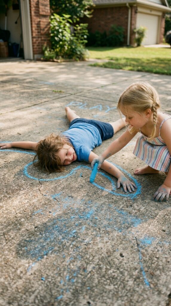 4 a medium shot of a child lying flat on a sunlit dr