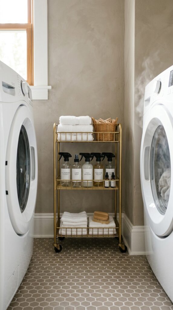 4 a narrow gap between a white washer and dryer hold