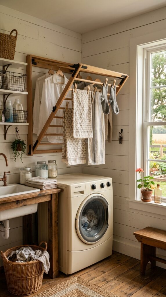 4 a wide shot of a farmhouse laundry room with a wal