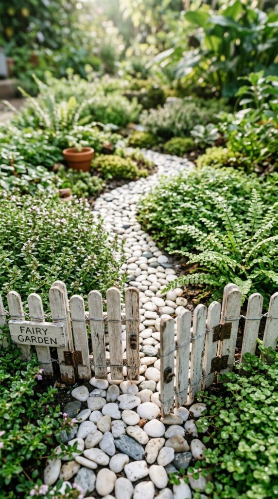4 image prompt a fairy garden path made from small f