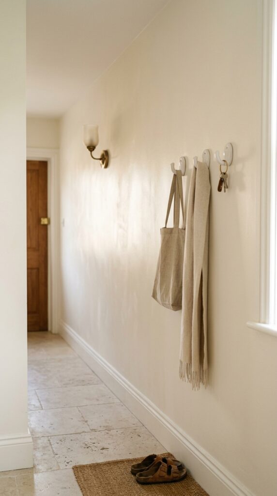 4 image prompt a narrow entryway painted in a soft w