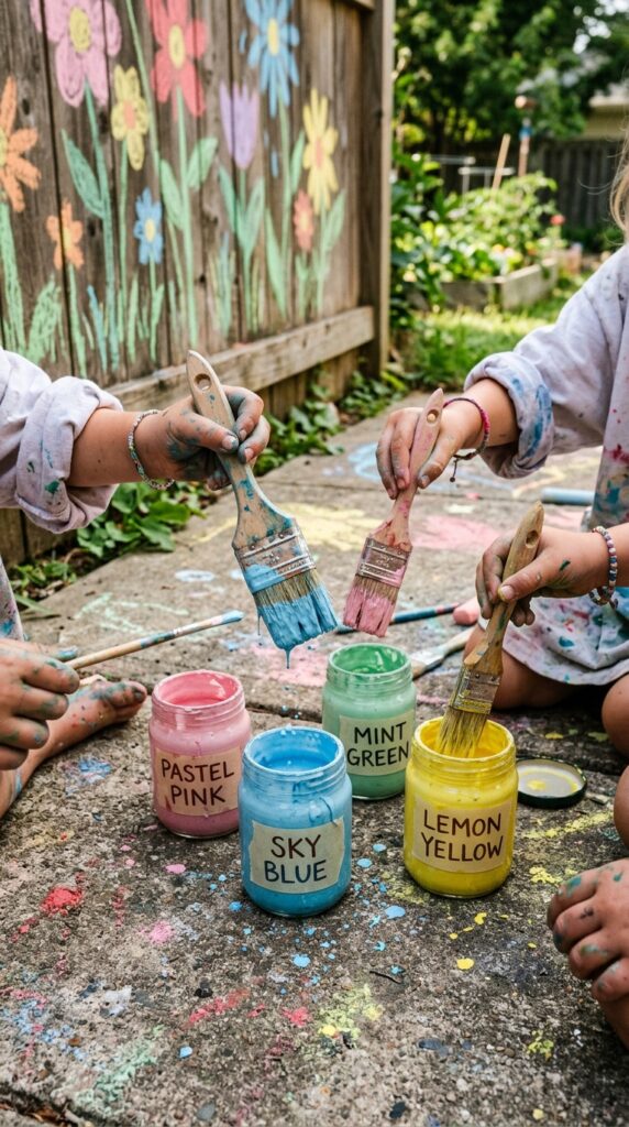 5 a close up shot of childrens hands dipping paintbr