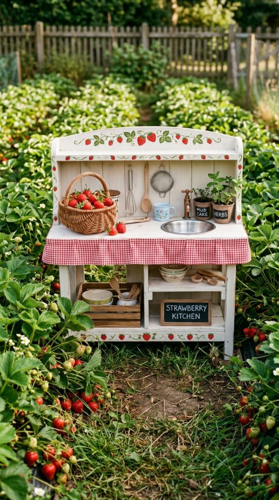 5 a small wooden mud kitchen painted in soft white w