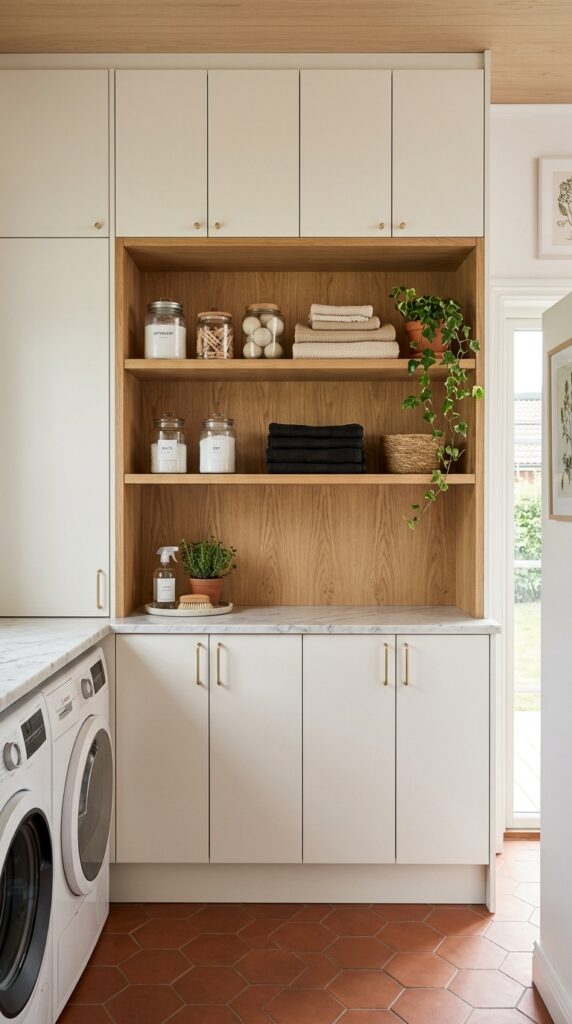 5 a wide shot of a laundry room cabinet wall combini