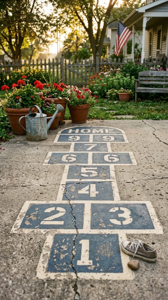 5 hopscotch with numbers in vintage stencil typograp