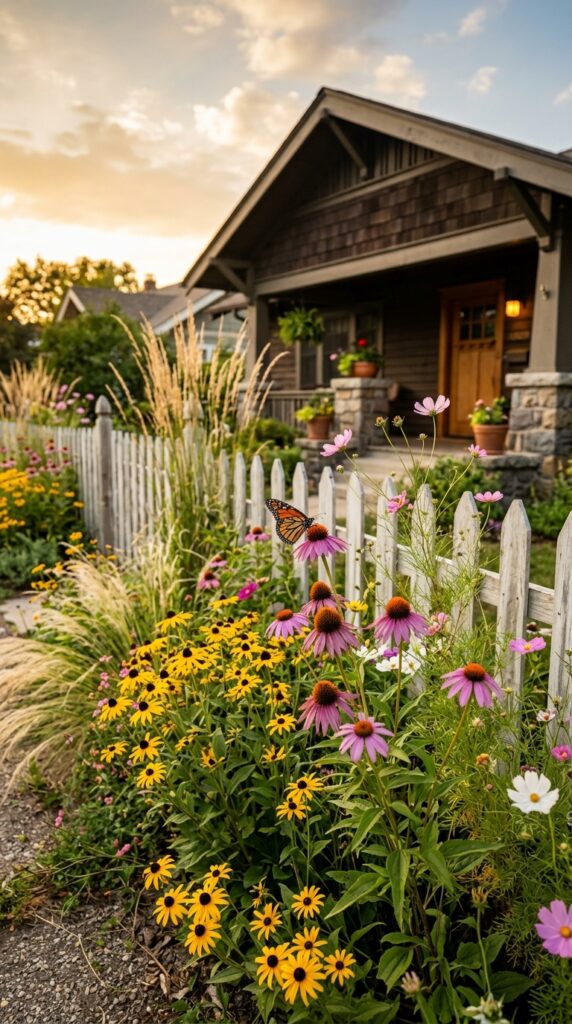 5 image prompt a relaxed slightly wild flower bed ru