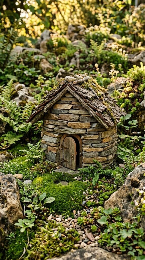 5 image prompt a small fairy house built from carefu