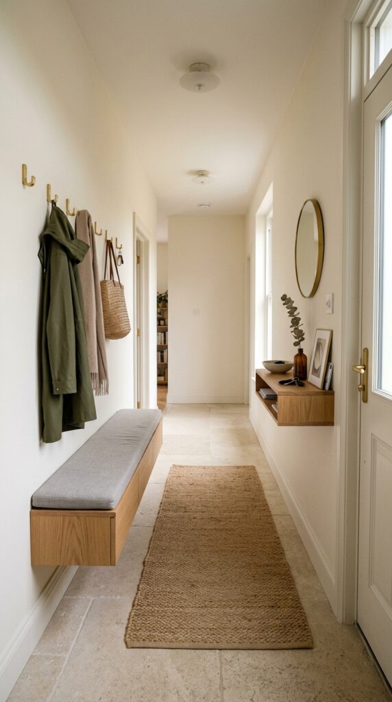 5 image prompt a narrow hallway entryway where every