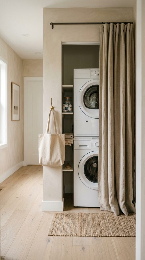 6 a small laundry alcove in a hallway partially conc