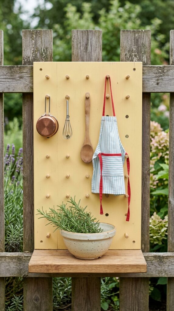 6 a vertical wooden pegboard painted soft butter yel