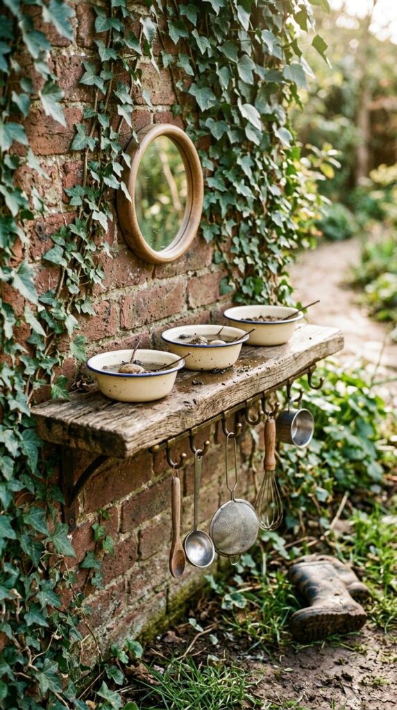 6 image prompt a narrow wall mounted mud kitchen bui