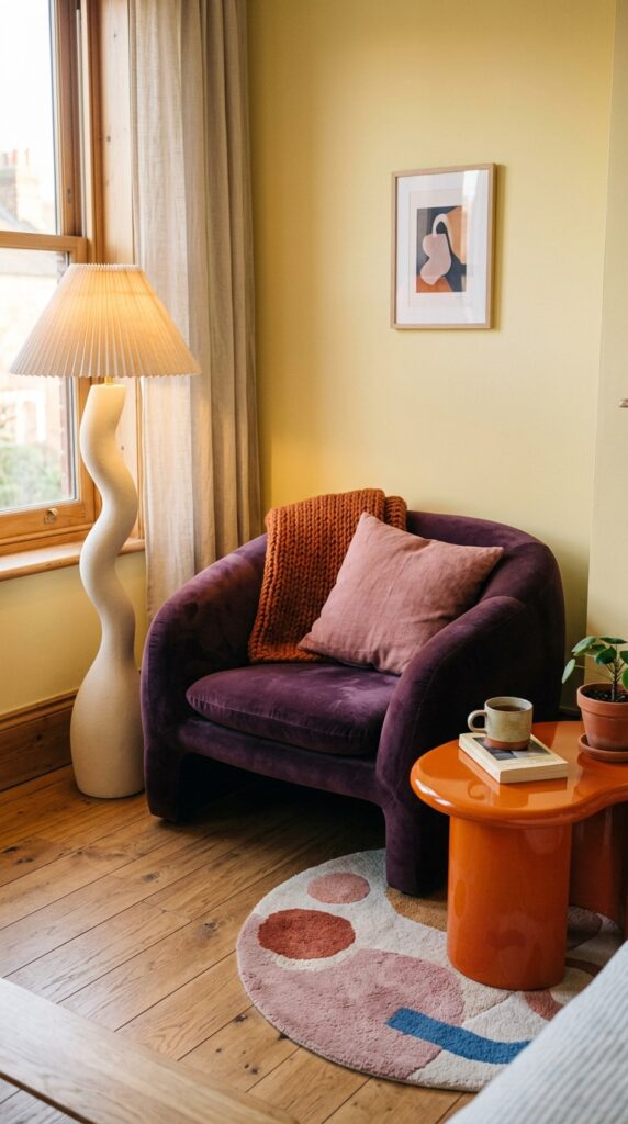 6 image prompt bedroom corner featuring a curvy orga
