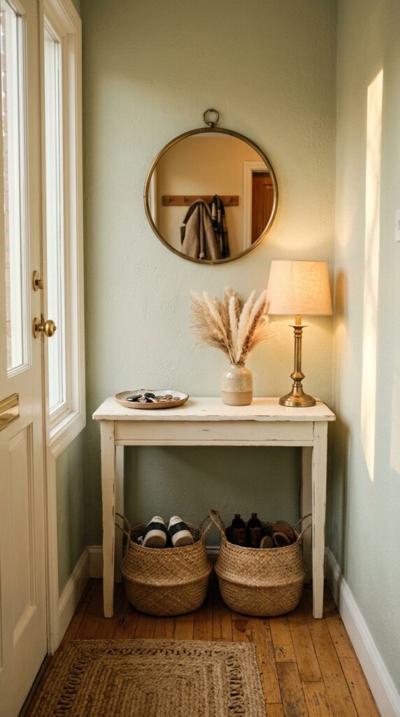 6 image prompt a very narrow console table in antiqu
