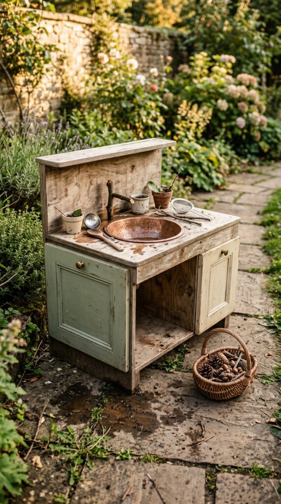 7 a child sized mud kitchen built using two old wood