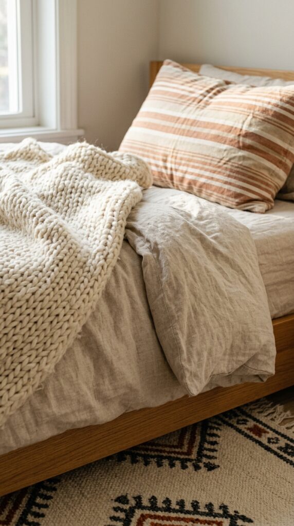 7 a close up photograph of layered textiles on a chi