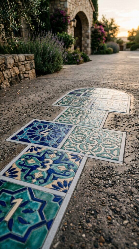 7 a luxurious driveway with hopscotch made from inla