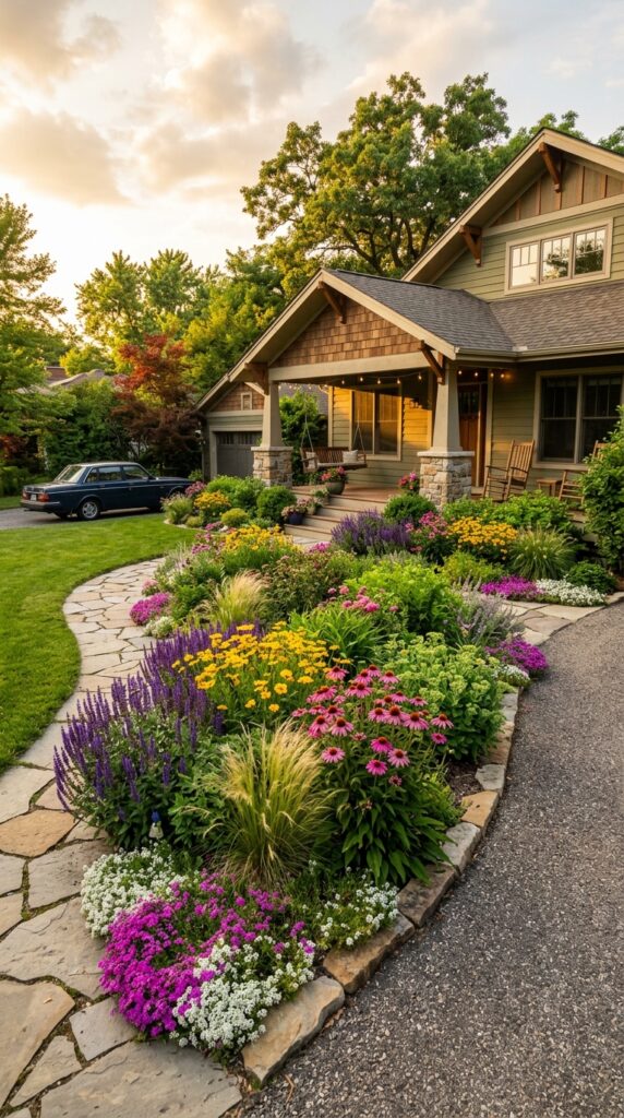 7 image prompt a gracefully curving flower bed sweep