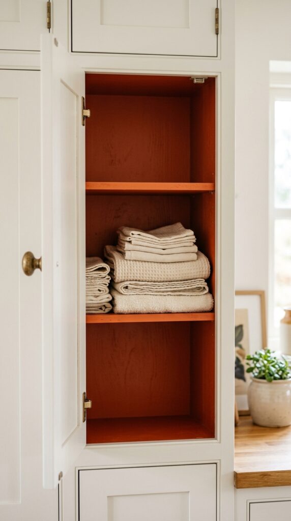 8 a close up shot of an open cabinet door revealing 