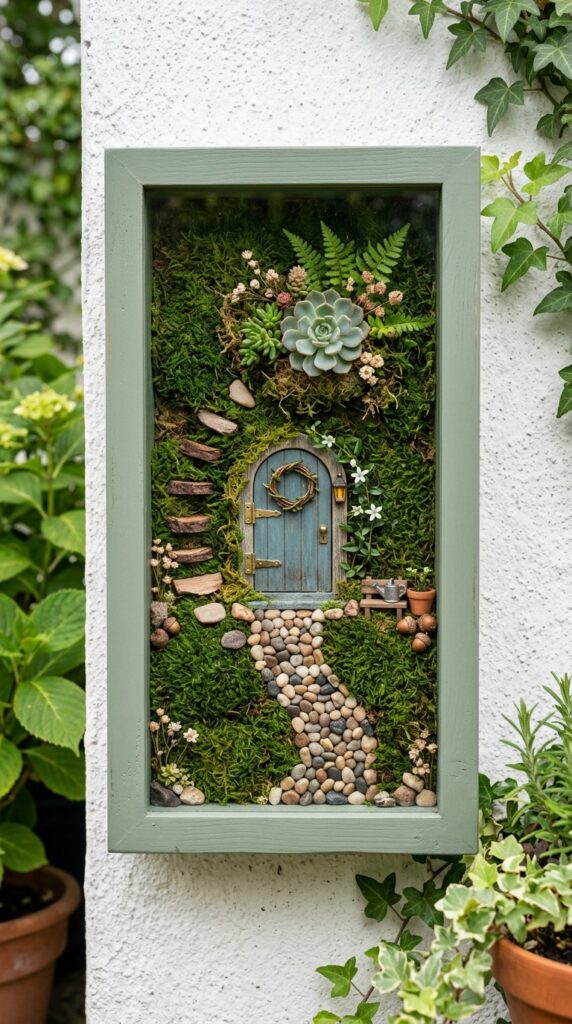 8 a front on close up of a deep set shadow box pictu