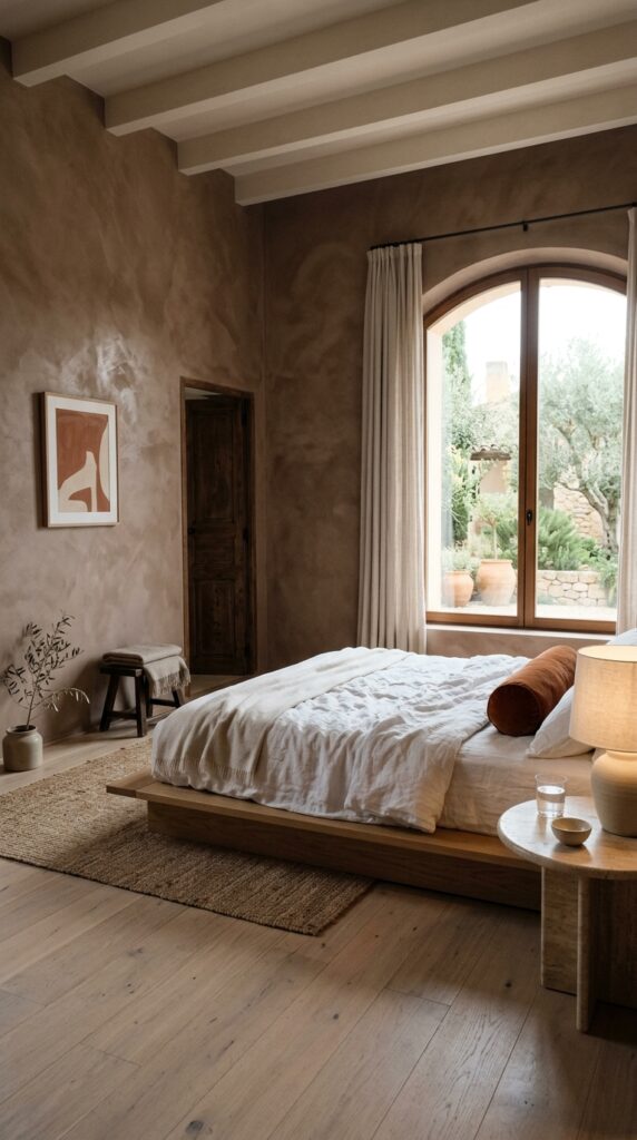 8 a wide angle bedroom shot with walls finished in a