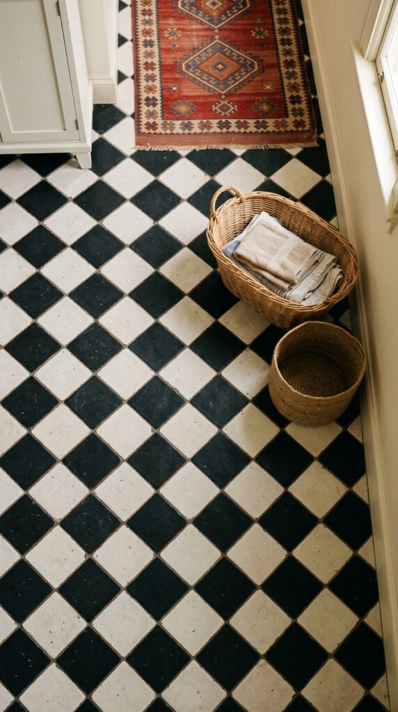 8 a wide overhead shot of a laundry room floor cover