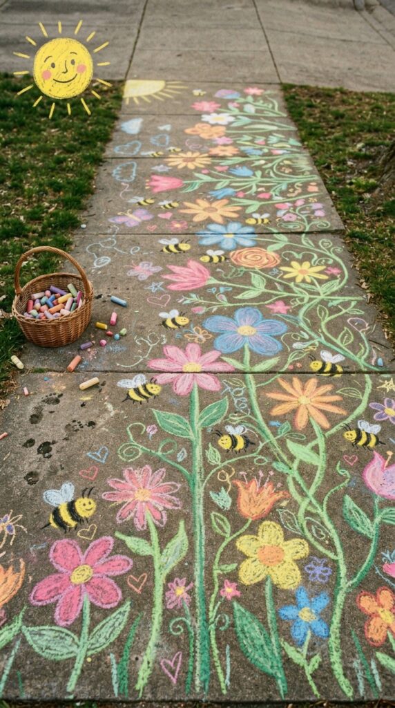 8 an overhead shot of a long chalk garden drawn alon