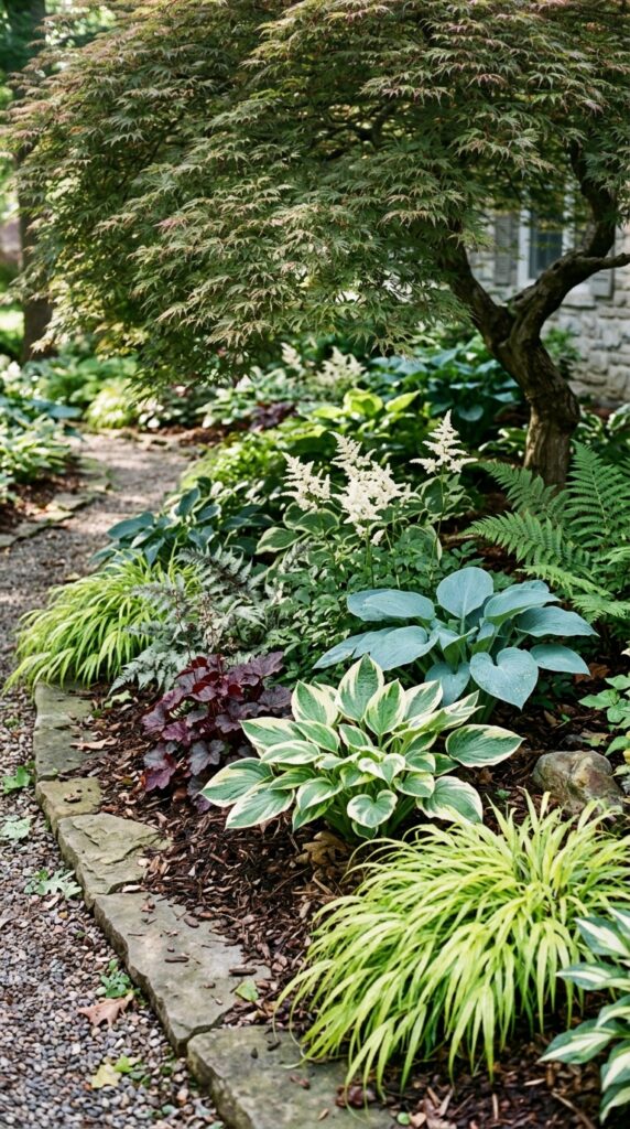 8 image prompt a cool shaded front yard bed beneath 