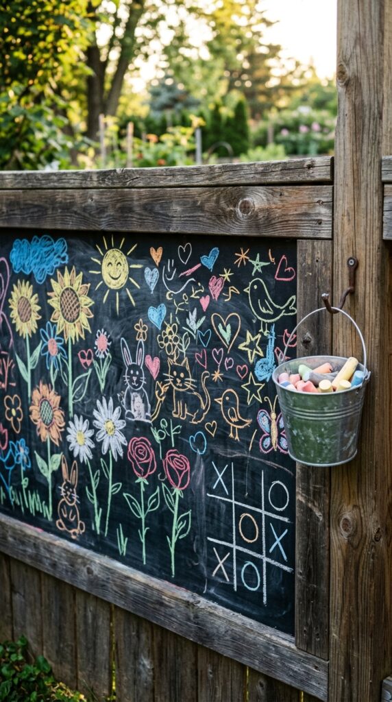 9 a close up of a wooden fence panel painted with ch