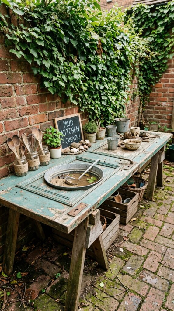 9 a long horizontal mud kitchen built using an old s