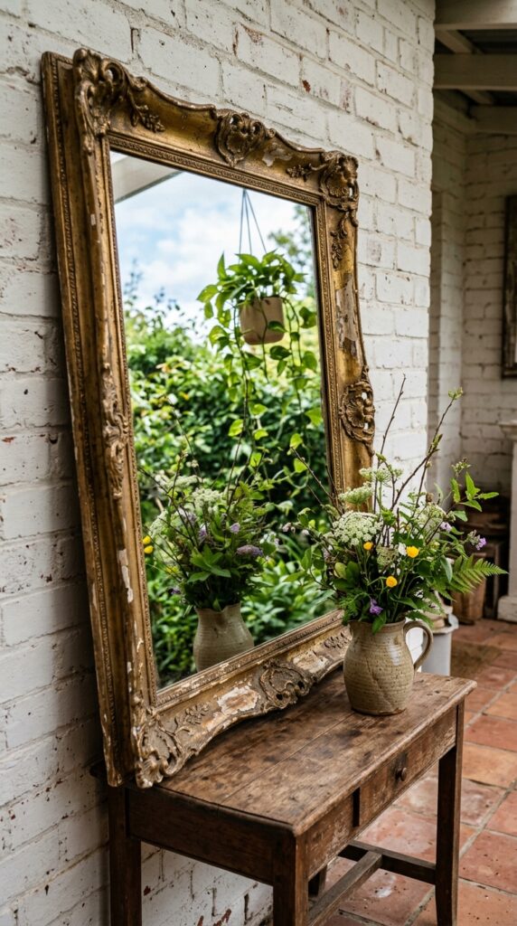 12 Backyard Patio Ideas On A Budget That Look Stylish 9 a medium close up of a large weathered ornate mirr