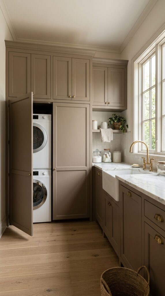 9 a wide shot of a laundry room where the front load